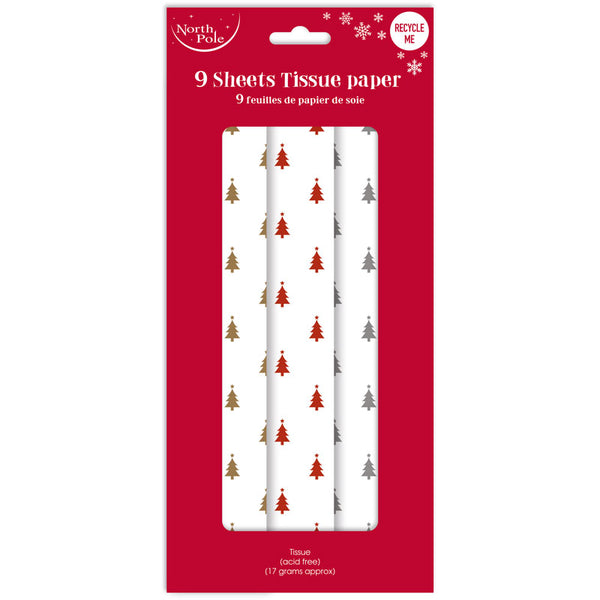 Xmas Foil Tree Tissue Paper (Pack of 9)