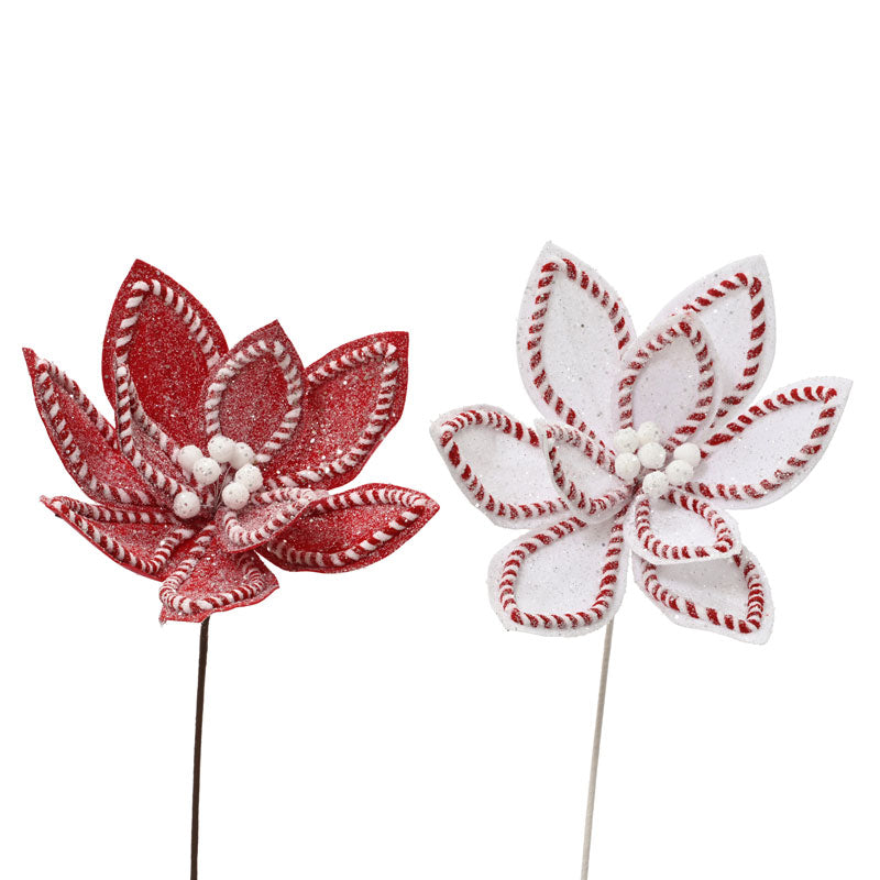 Everlands Glittered Peppermint Poinsettia Stem - 56cm (Assorted Designs)
