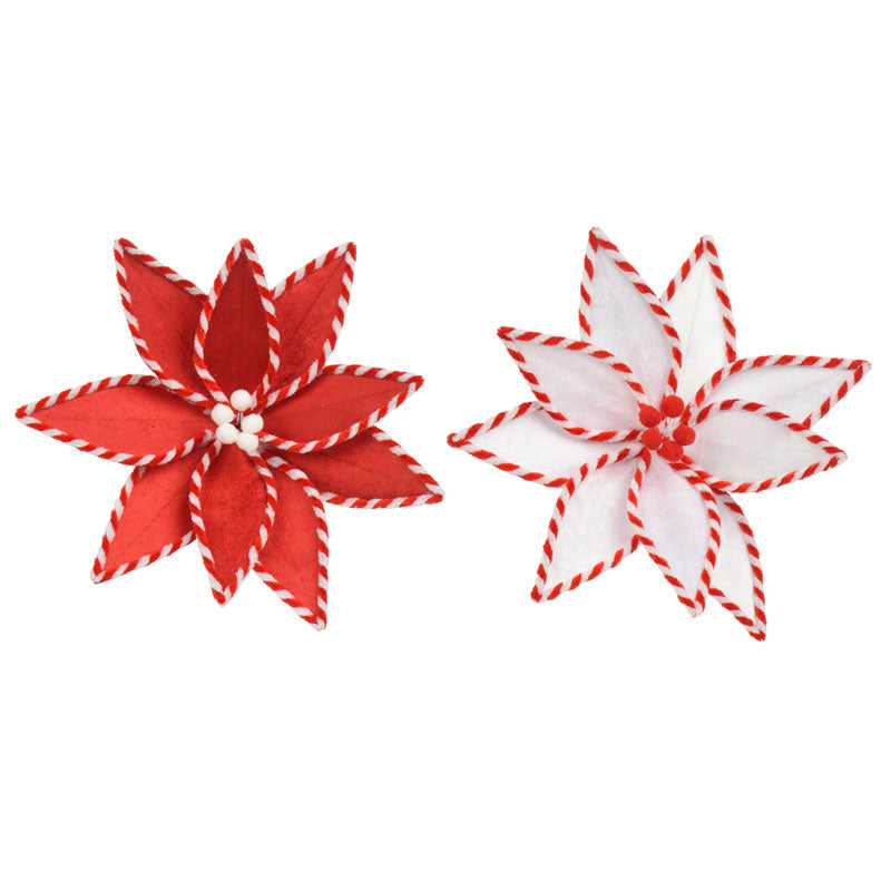 Everlands Peppermint Twist Poinsettia Clip (Assorted Designs)