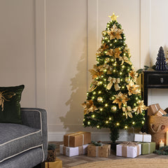 Festive Gold Poinsettia Fibre Optic Christmas Tree - 5ft