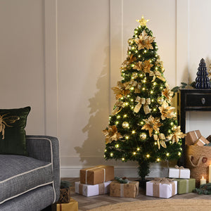 Festive Gold Poinsettia Fibre Optic Christmas Tree - 5ft