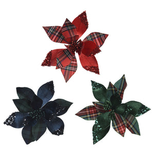Everlands Shimmering Plaid Poinsettia Clip (Assorted Designs)