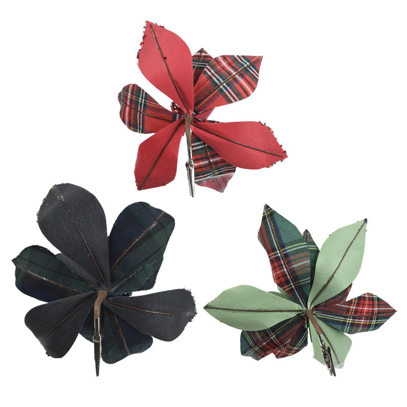 Everlands Shimmering Plaid Poinsettia Clip (Assorted Designs)