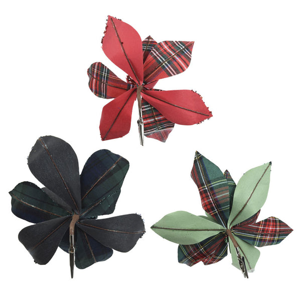 Everlands Shimmering Plaid Poinsettia Clip (Assorted Designs)