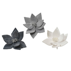 Everlands Winter Ash Poinsettia Clip (Assorted Designs)