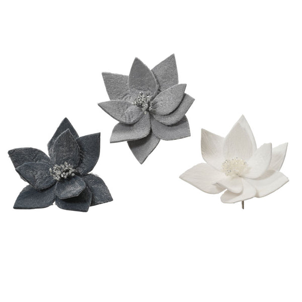 Everlands Winter Ash Poinsettia Clip (Assorted Designs)