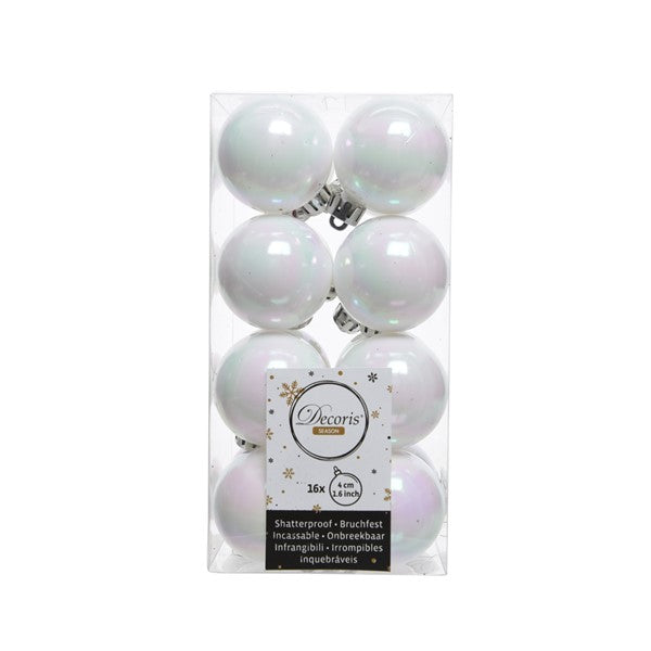 Decoris Shatterproof Baubles in White Iris (Pack of 16) image 0