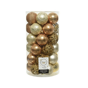 Decoris Shatterproof Baubles in Camel, Gold & Pearl (Pack of 37) image 0