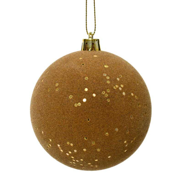 Decoris Shatterproof Flocked Bauble in Ginger Brown image 0