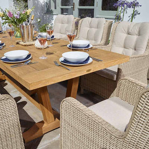Bramblecrest Somerford 8 Seat Dining Set in Sandstone Rattan with Rectangular Kuta Teak Table image 1