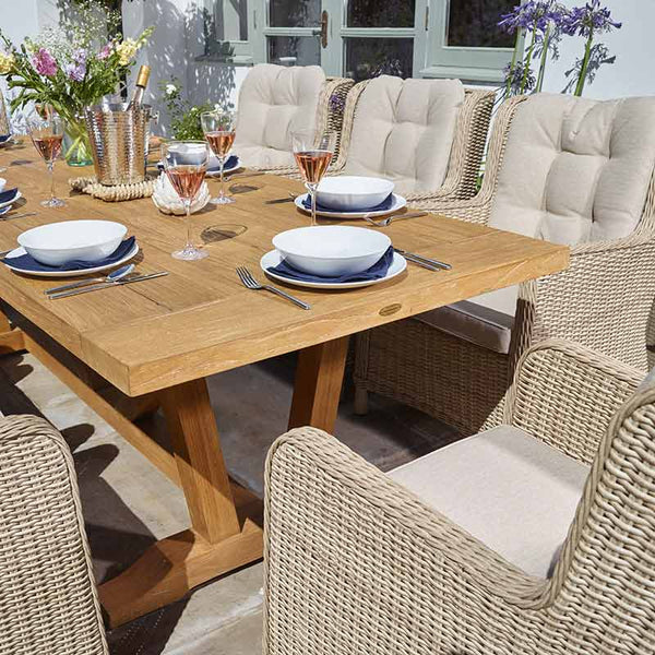 Bramblecrest Somerford 8 Seat Dining Set in Sandstone Rattan with Rectangular Kuta Teak Table image 1