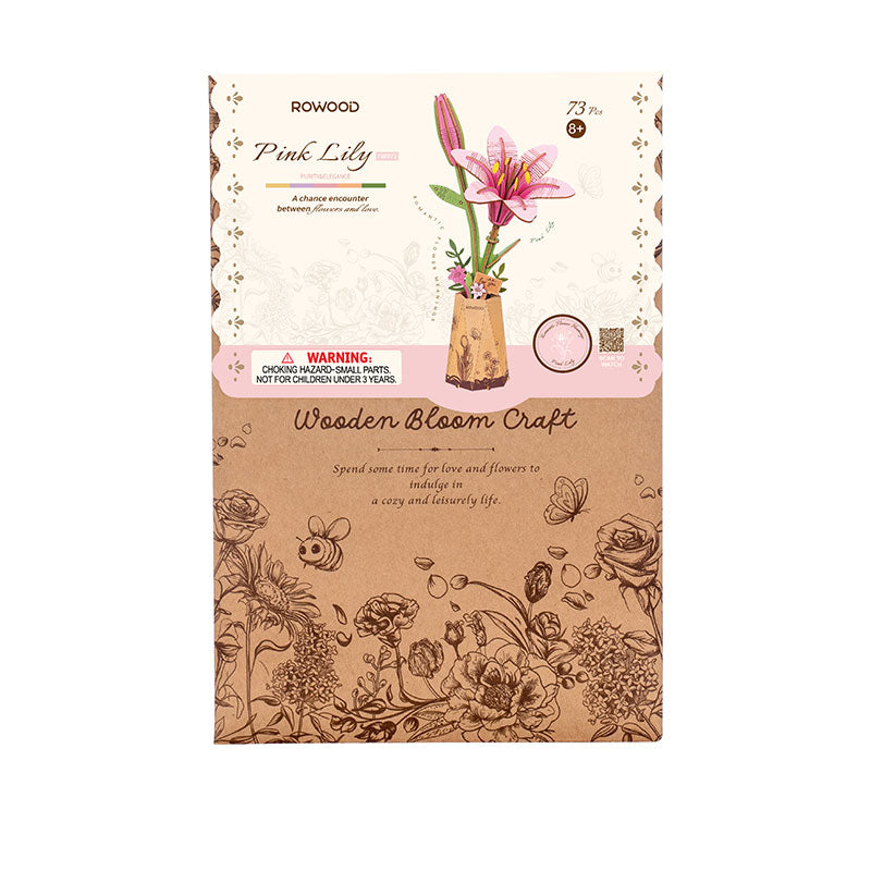 Robotime Pink Lily DIY Wooden Flower 3D Puzzle image 0