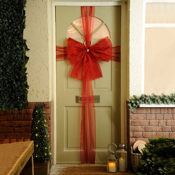 Festive Organza Door Bow Kit with Pre-Made Bow - Dark Red image