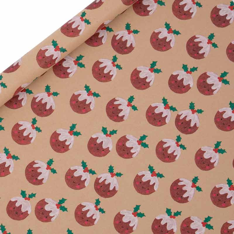 Glick Christmas Pudding Kraft Gift Wrap (3m) image 0