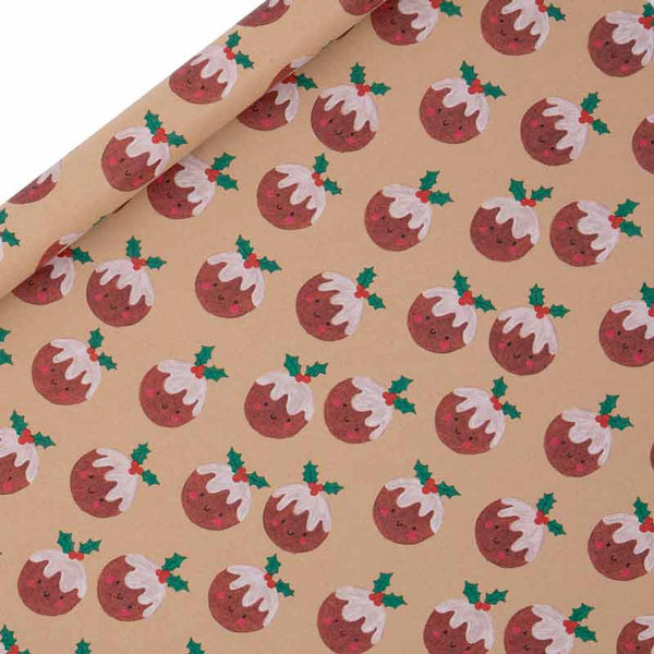 Glick Christmas Pudding Kraft Gift Wrap (3m) image 0