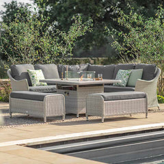 Bramblecrest Monterey Curved Corner Sofa Set in Dove Grey with Square Firepit Table &amp; 2 Benches image 0