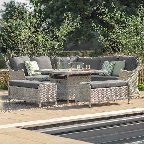 Bramblecrest Monterey Curved Corner Sofa Set in Dove Grey with Square Firepit Table &amp; 2 Benches image 0
