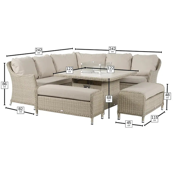 Bramblecrest Monterey Curved Corner Sofa Set in Sandstone with Square Firepit Table &amp; 2 Benches image 6
