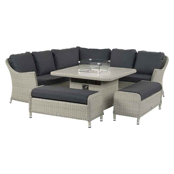 Bramblecrest Monterey Curved Corner Sofa Set in Dove Grey with Square Firepit Table &amp; 2 Benches image 6