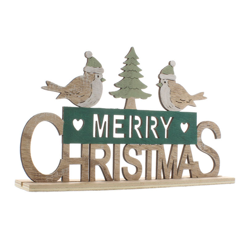 Festive Wooden Merry Christmas with Robins image 0