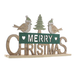 Festive Wooden Merry Christmas with Robins image 0