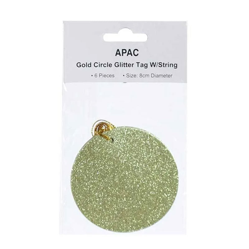 APAC Gold Glitter Circle Gift Tags (Pack of 6) image 0