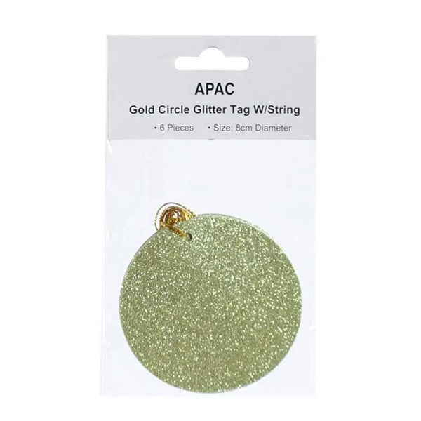 APAC Gold Glitter Circle Gift Tags (Pack of 6) image 0