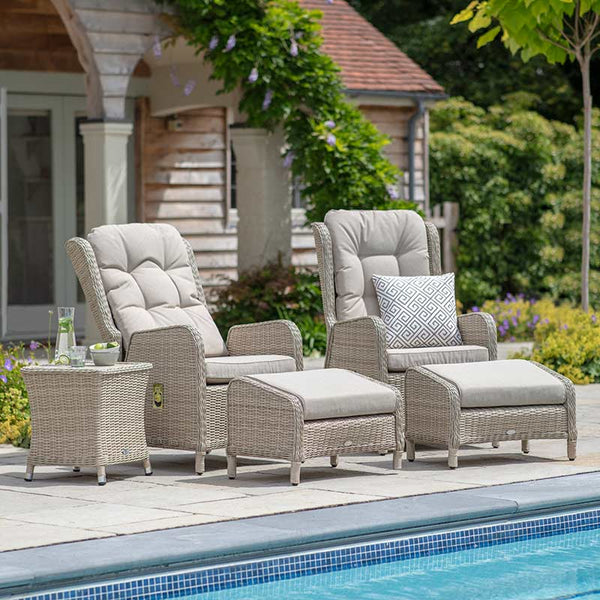 Bramblecrest Chedworth Deluxe 2 Seat Recliner Set in Sandstone Rattan with Footstools image 0