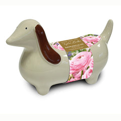 Sausage Dog Ceramic Indoor Planter with Ranunculus 'Tomar Pink' (3 Bulbs) image 0