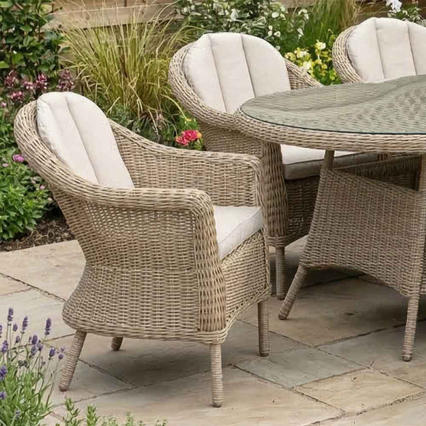 Orchard Life Bramley 6 Seat Outdoor Dining Set in Oatmeal Weave with Parasol image 3