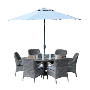 Supremo Verona 6 Seat Dining Set with 140cm Round Table, 3m Parasol & Base image 7