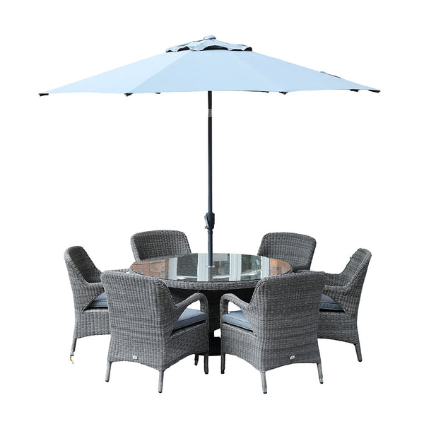 Supremo Verona 6 Seat Dining Set with 140cm Round Table, 3m Parasol & Base image 7