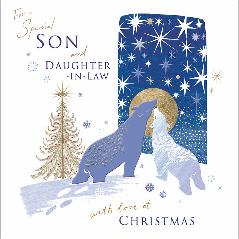 Woodmansterne Polar Bears Snuggling Son & Daughter-In-Law Christmas Card image 0