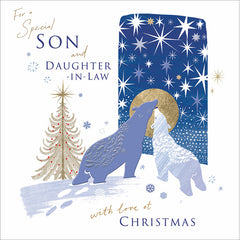 Woodmansterne Polar Bears Snuggling Son & Daughter-In-Law Christmas Card image 0