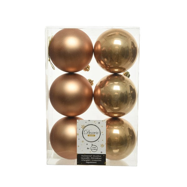Decoris Shatterproof Baubles in Camel Brown (Pack of 6) image 0