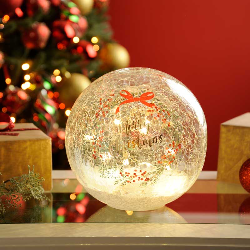 Festive Lit Merry Christmas Crackle Effect Ball image 0