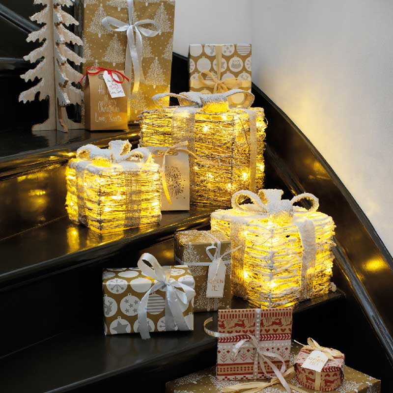 Lumineo LED Battery-Operated Rattan Giftboxes (Set of 3) image 0