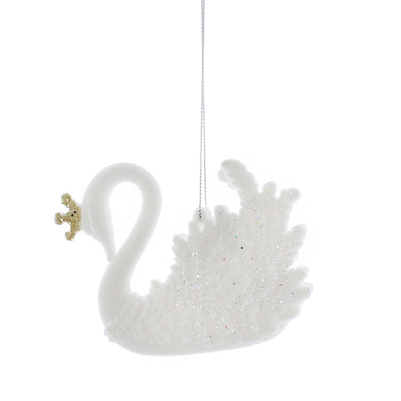 Festive White Flocked Swan image 0