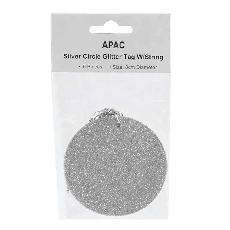 APAC Silver Glitter Circle Gift Tags (Pack of 6) image 0
