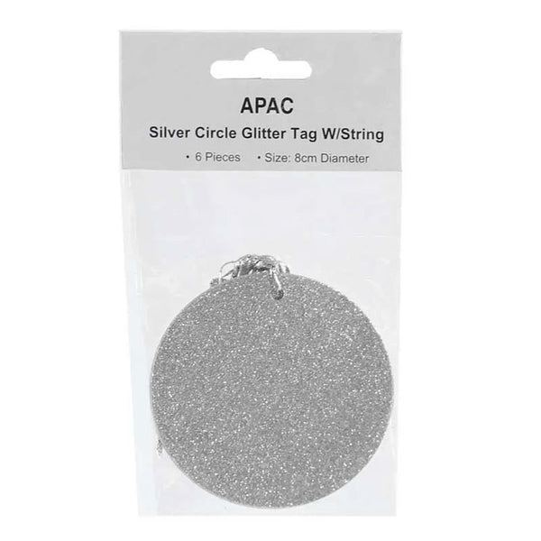 APAC Silver Glitter Circle Gift Tags (Pack of 6) image 0