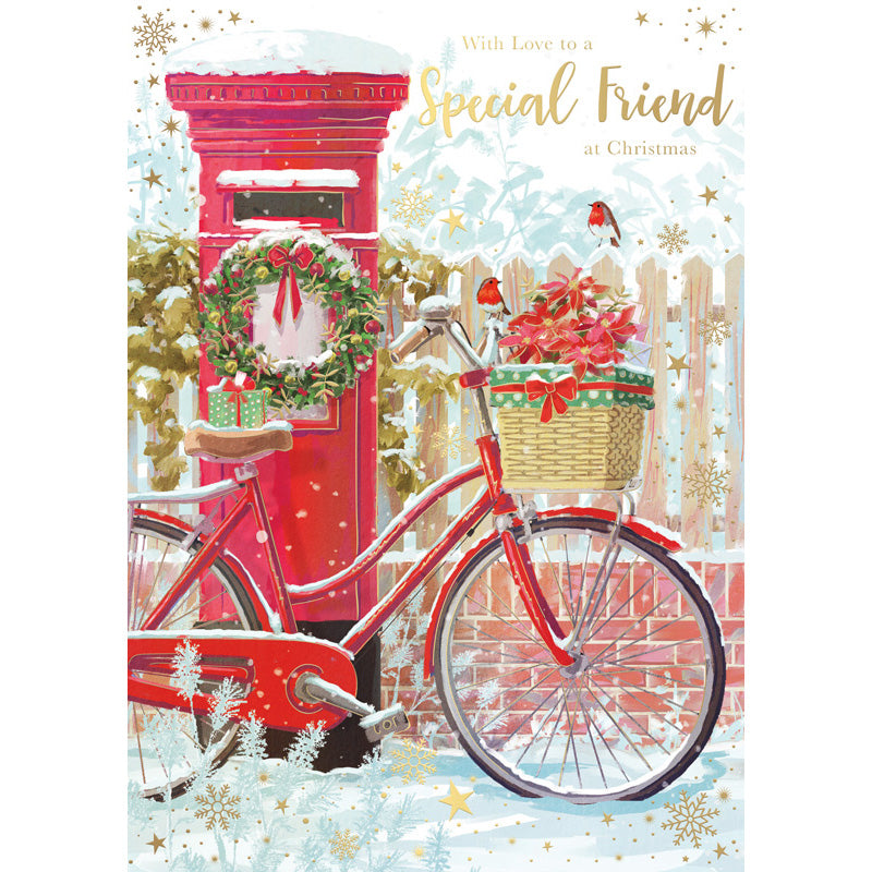Words N Wishes Postbox & Bicycle Special Friend Christmas Card image 0