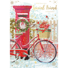 Words N Wishes Postbox & Bicycle Special Friend Christmas Card image 0
