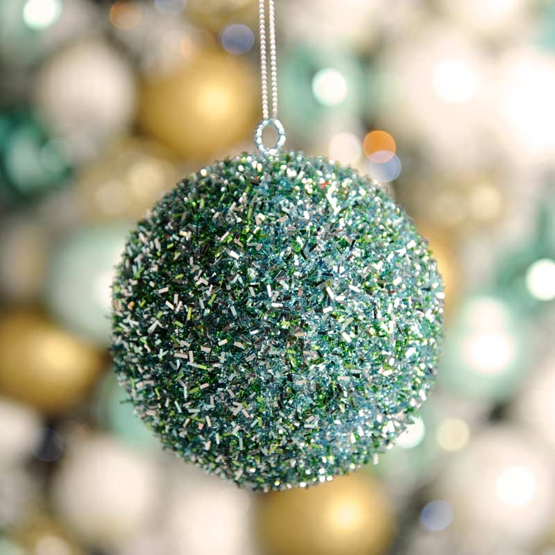 Festive Foam Bauble with Glitter & Tinsel in Duck Egg Blue image 0