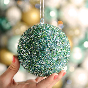 Festive Foam Bauble with Glitter & Tinsel in Duck Egg Blue image 2