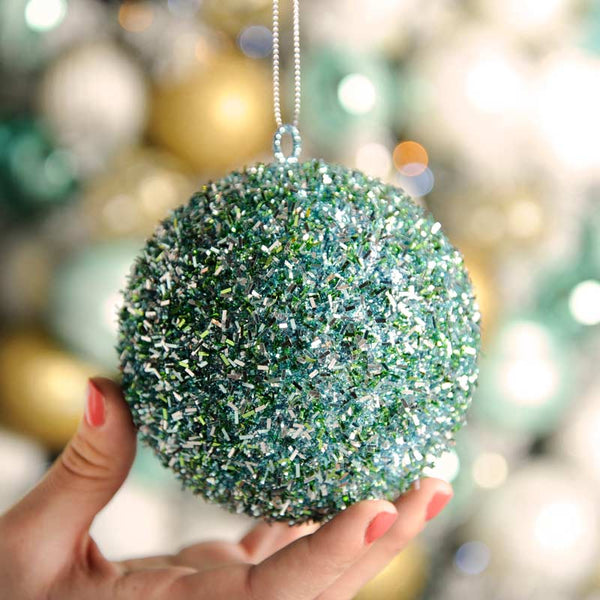 Festive Foam Bauble with Glitter & Tinsel in Duck Egg Blue image 2