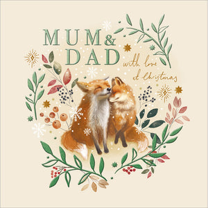 Woodmansterne Foxes Mum & Dad Christmas Card image 0