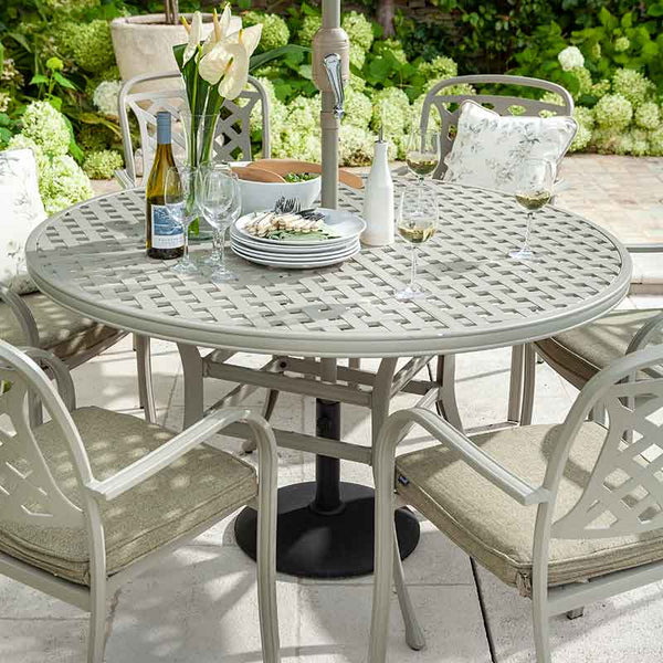 Hartman Berkeley 6 Seat Outdoor Dining Set in Maize with Round Table, Parasol & Base image 3