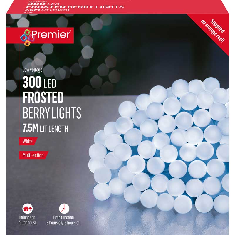 Premier 300 Multi-Action LED Frosted Berry Lights with Timer - White image 0