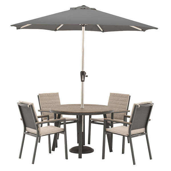 Bramblecrest Zurich 4 Seat Round Patio Dining Set with Parasol & Base image 3