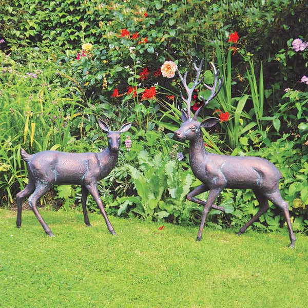 Home & Garden UK Stag and Doe Garden Statue Set image 0